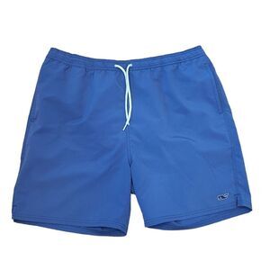 Vineyard Vines Men’s Blue Solid Chappy Swim Trunks Drawstring Waistband |  XL
